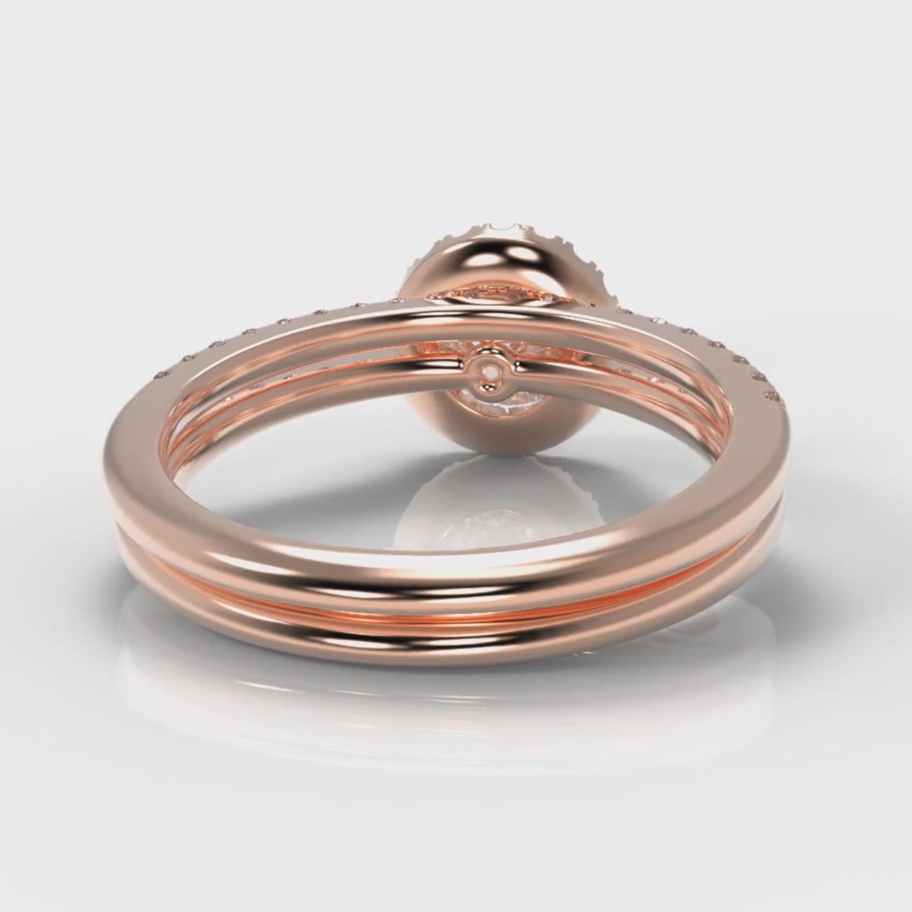 Petite Micropavé Round Brilliant Cut Diamond Halo Bridal Set - Rose Gold