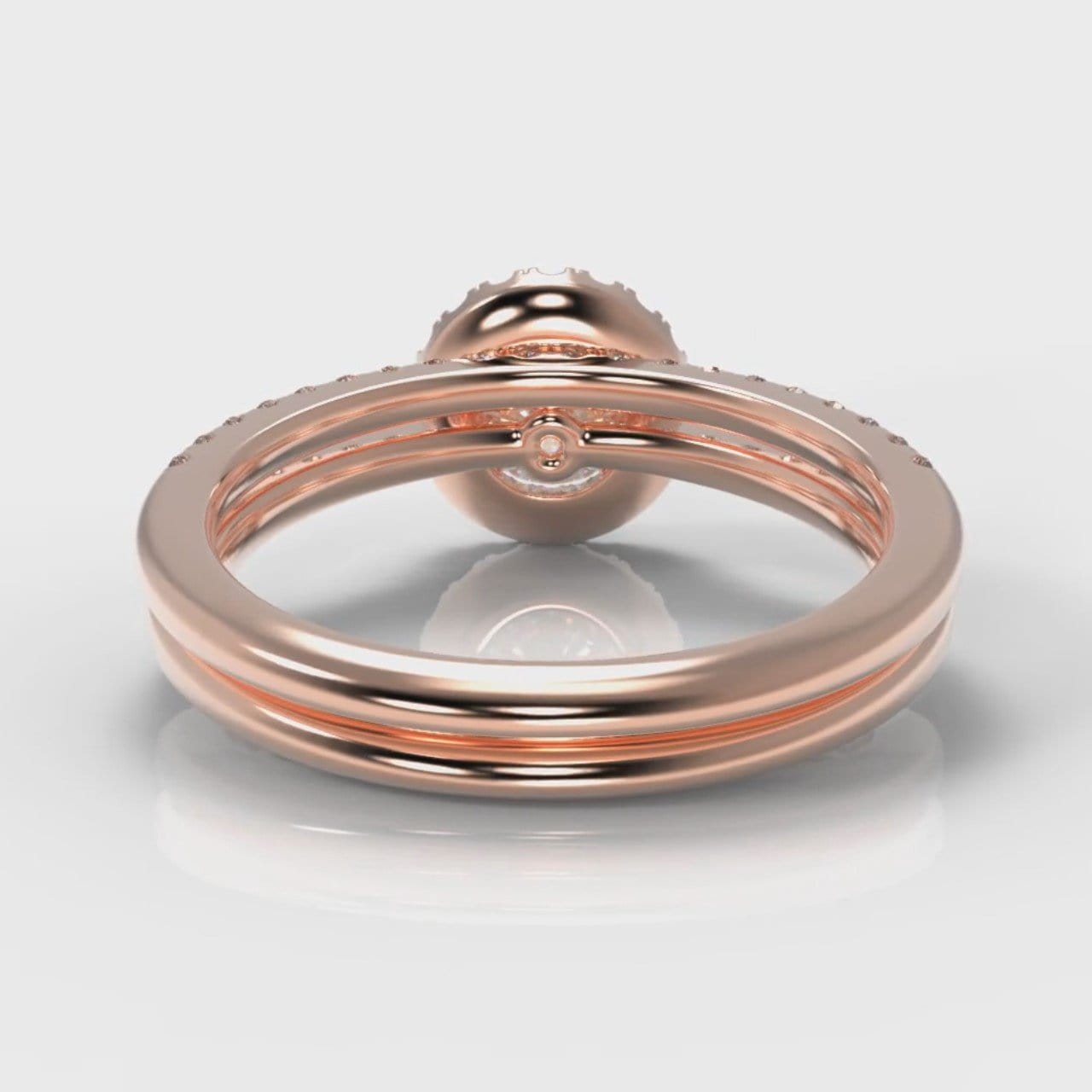 Petite Micropavé Round Brilliant Cut Diamond Halo Bridal Set - Rose Gold