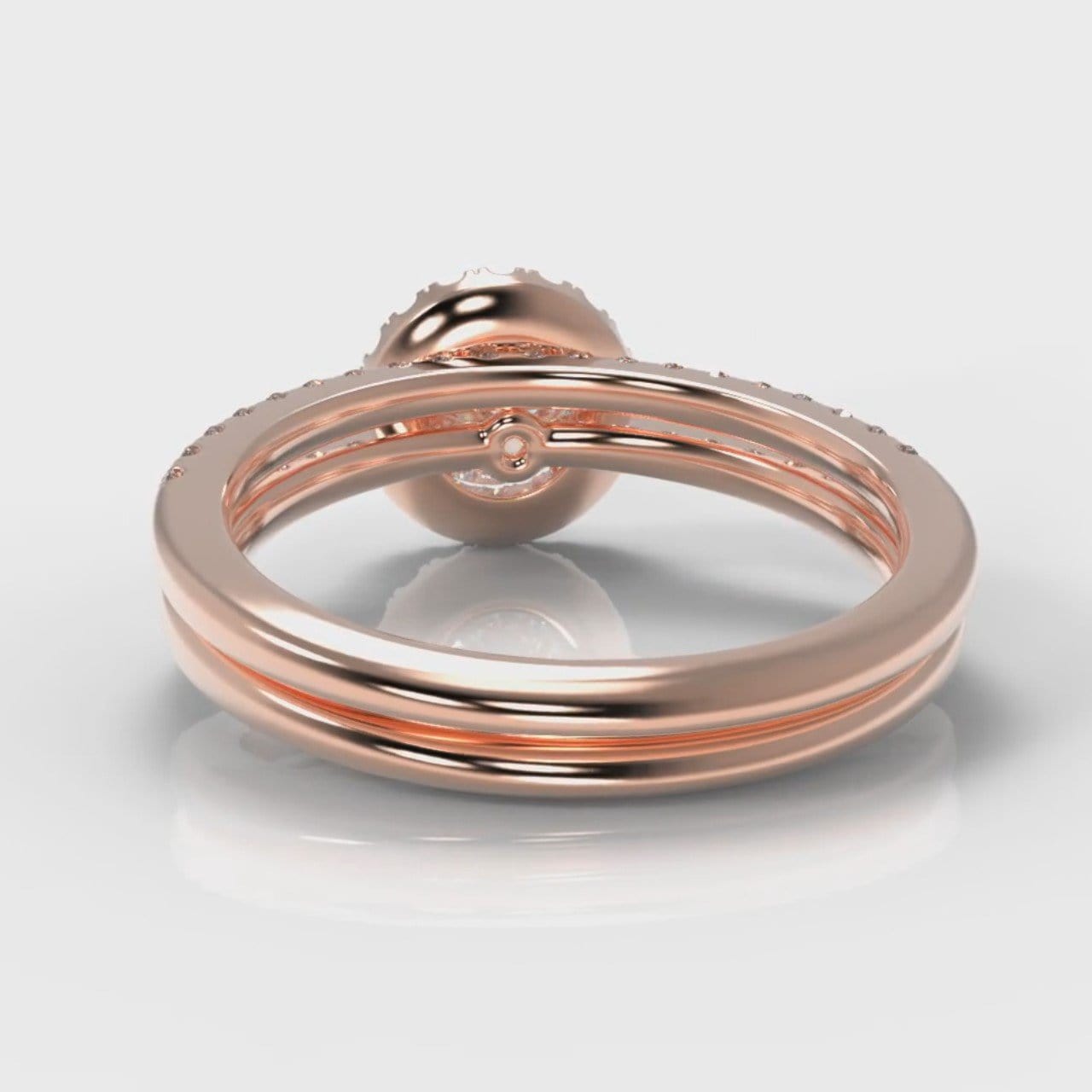 Petite Micropavé Round Brilliant Cut Diamond Halo Bridal Set - Rose Gold