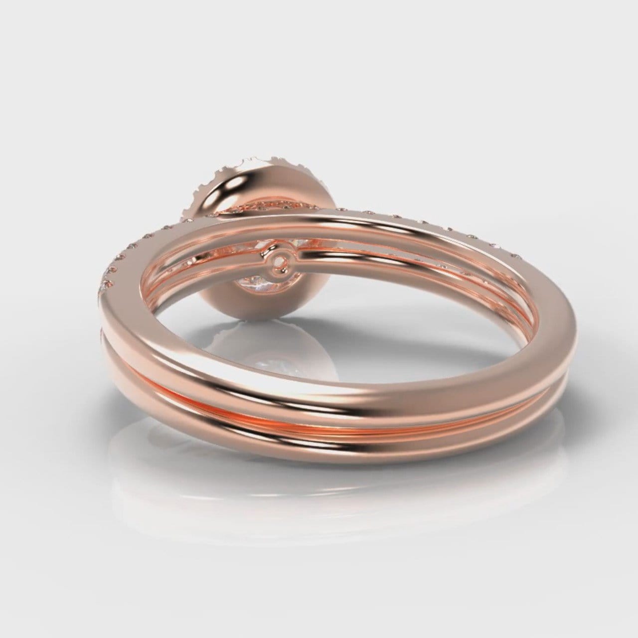 Petite Micropavé Round Brilliant Cut Diamond Halo Bridal Set - Rose Gold