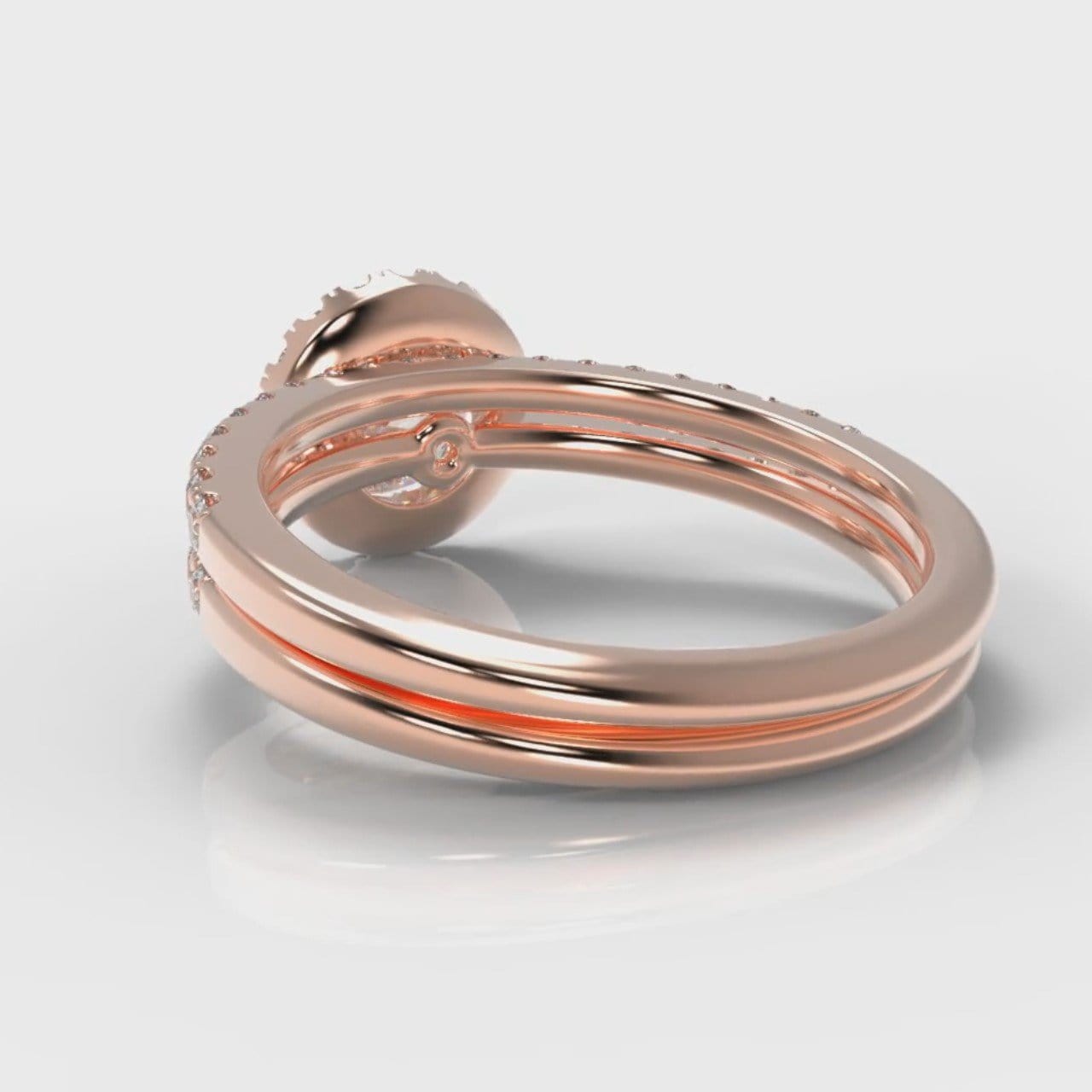 Petite Micropavé Round Brilliant Cut Diamond Halo Bridal Set - Rose Gold