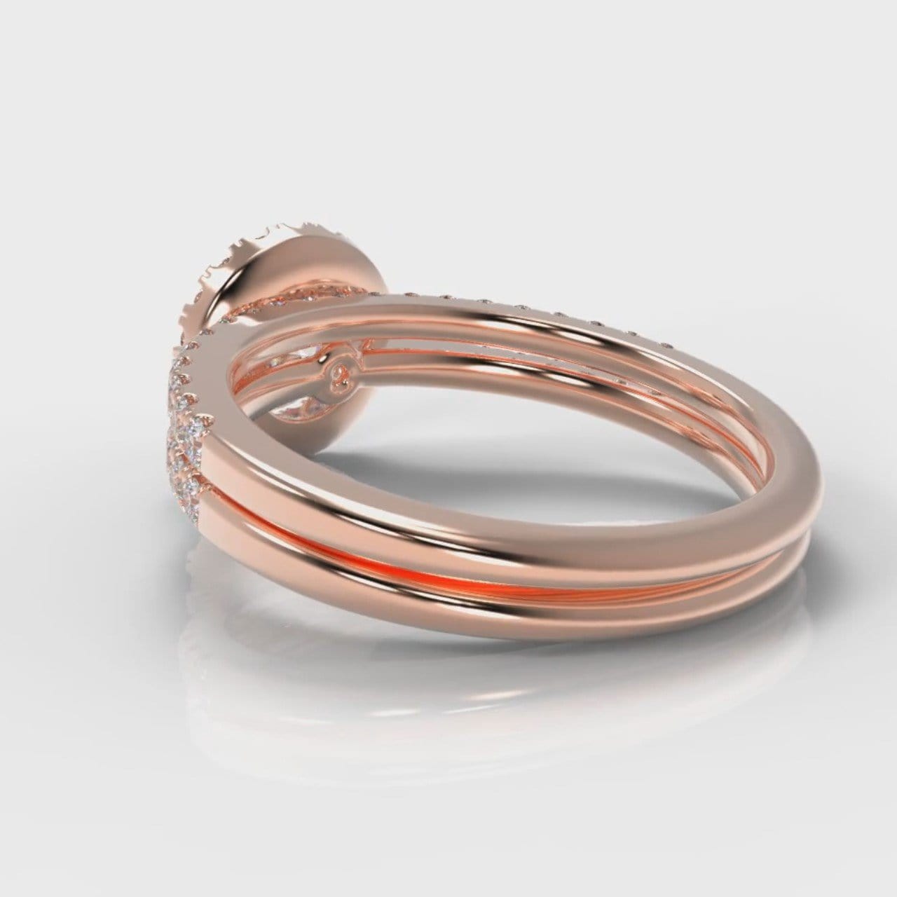 Petite Micropavé Round Brilliant Cut Diamond Halo Bridal Set - Rose Gold
