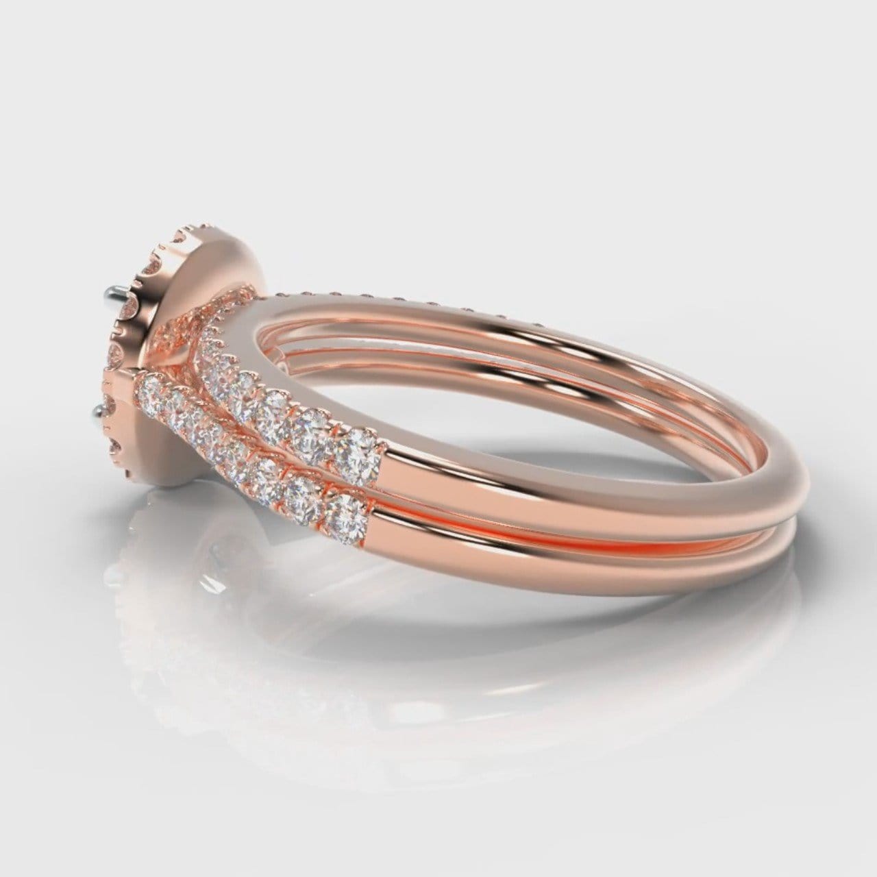 Petite Micropavé Round Brilliant Cut Diamond Halo Bridal Set - Rose Gold