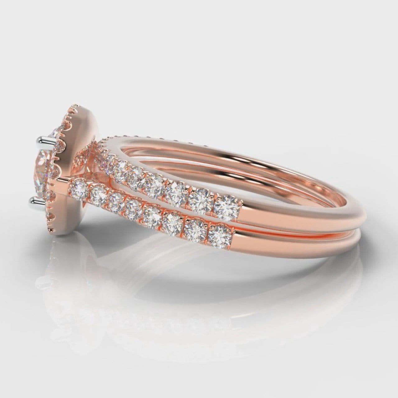 Petite Micropavé Round Brilliant Cut Diamond Halo Bridal Set - Rose Gold
