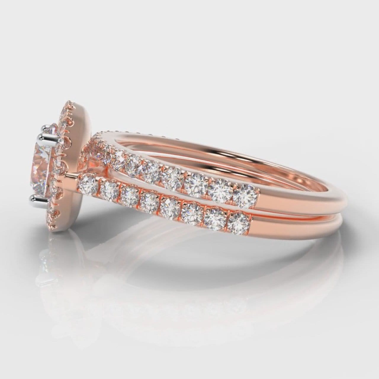 Petite Micropavé Round Brilliant Cut Diamond Halo Bridal Set - Rose Gold
