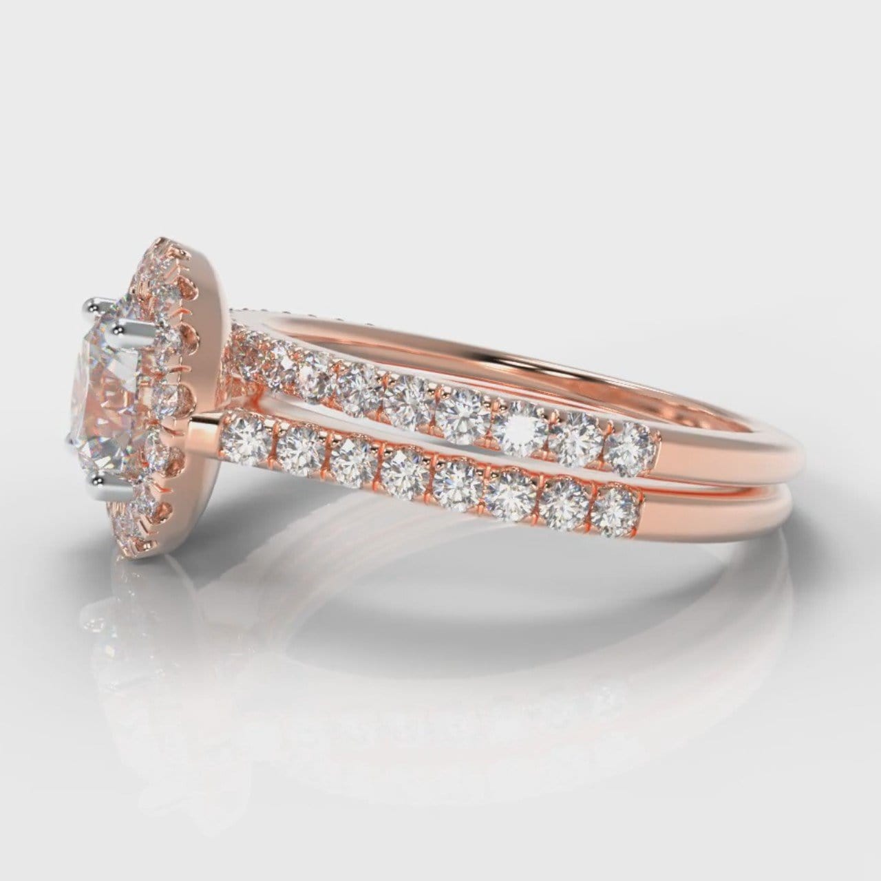 Petite Micropavé Round Brilliant Cut Diamond Halo Bridal Set - Rose Gold