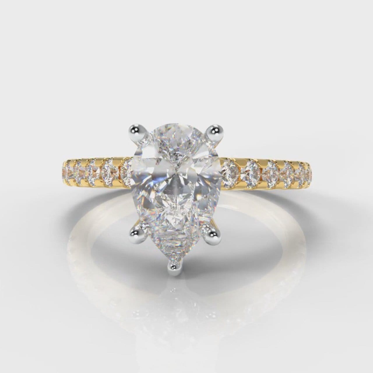 Micropavé Pear Diamond Engagement Ring - Yellow Gold