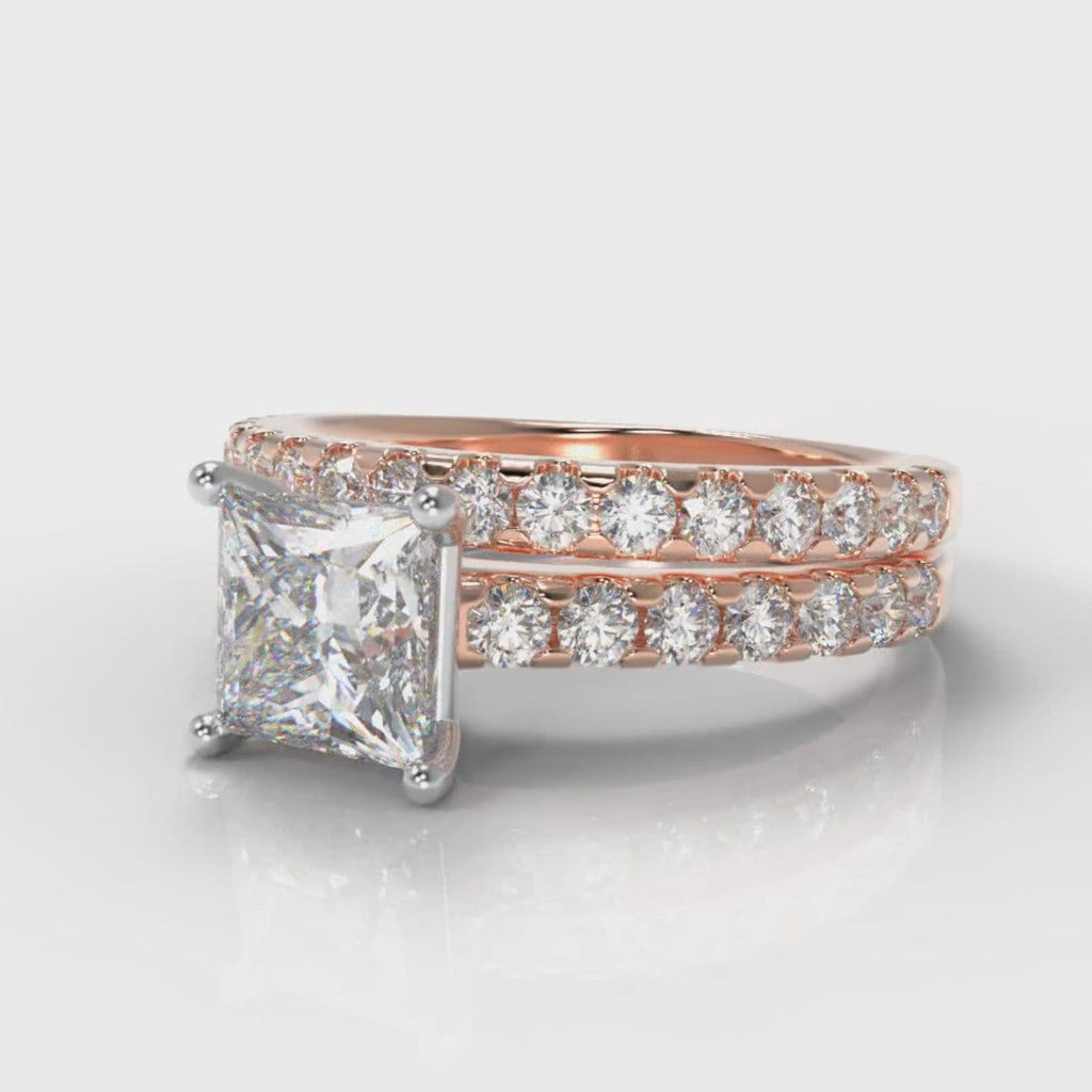 Carrée Micropavé Princess Cut Diamond Bridal Set - Rose Gold