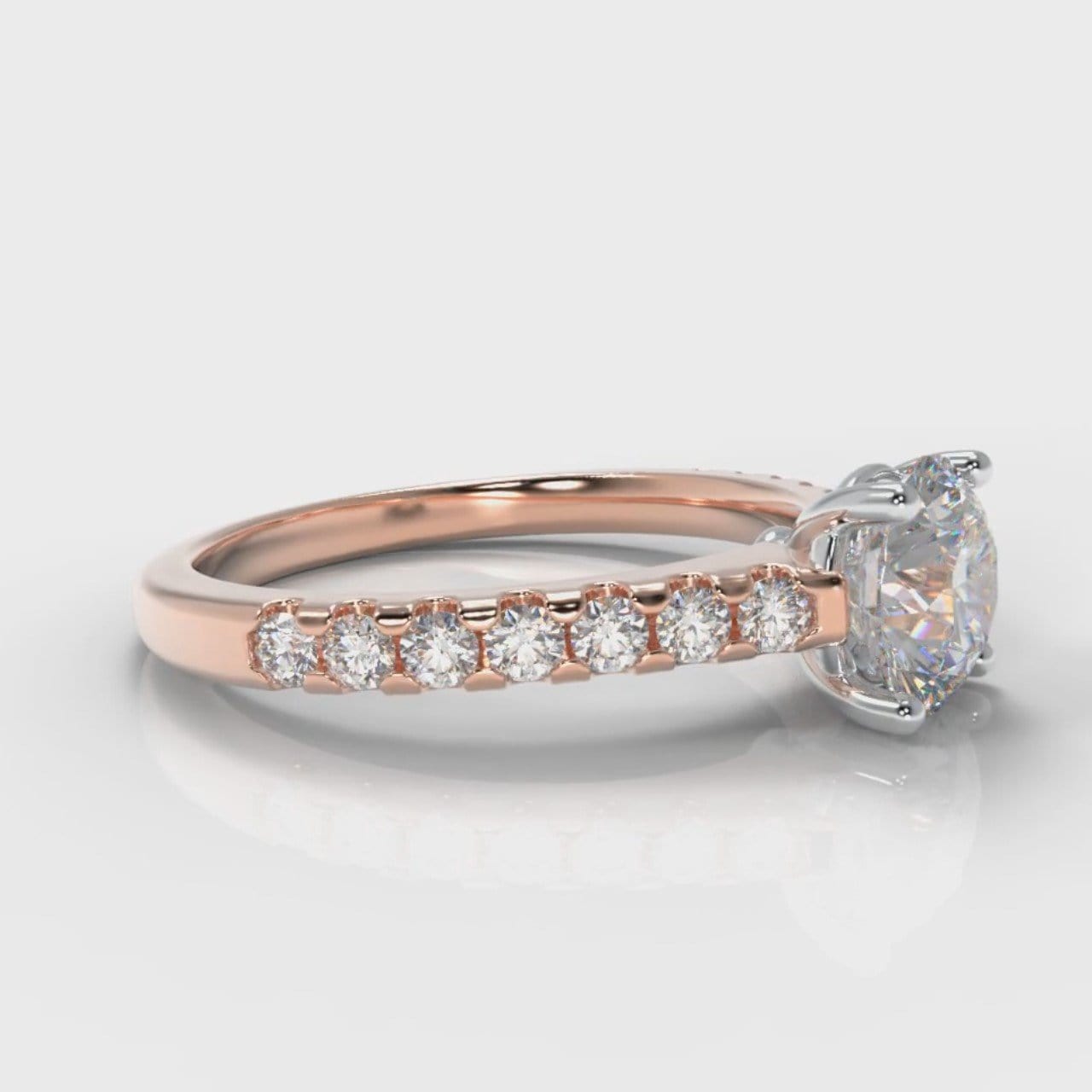 Carrée Micropavé Round Brilliant Engagement Ring - Rose Gold