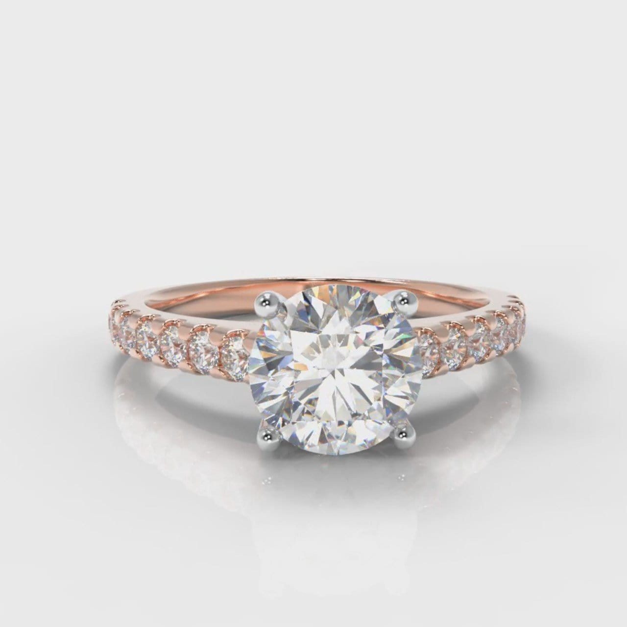 Carrée Micropavé Round Brilliant Engagement Ring - Rose Gold