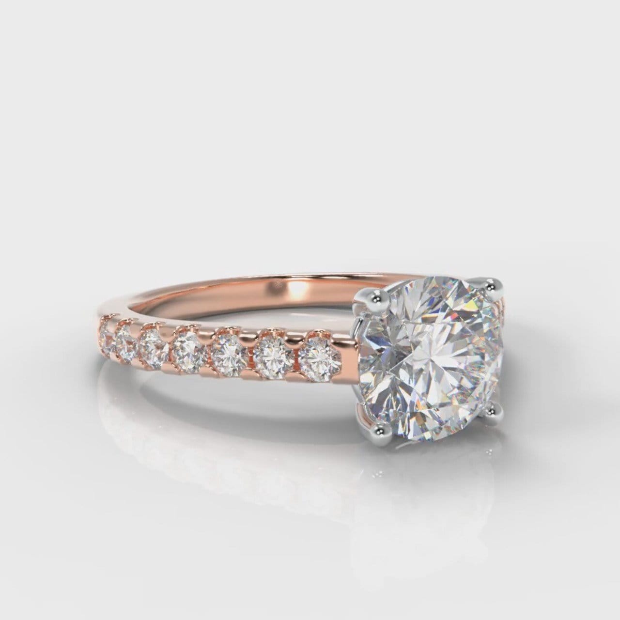 Carrée Micropavé Round Brilliant Engagement Ring - Rose Gold