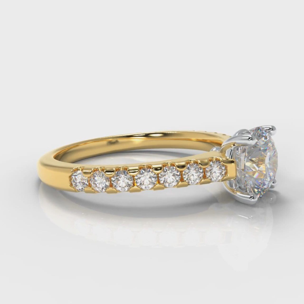 Carrée Micropavé Round Brilliant Diamond Engagement Ring - Yellow Gold