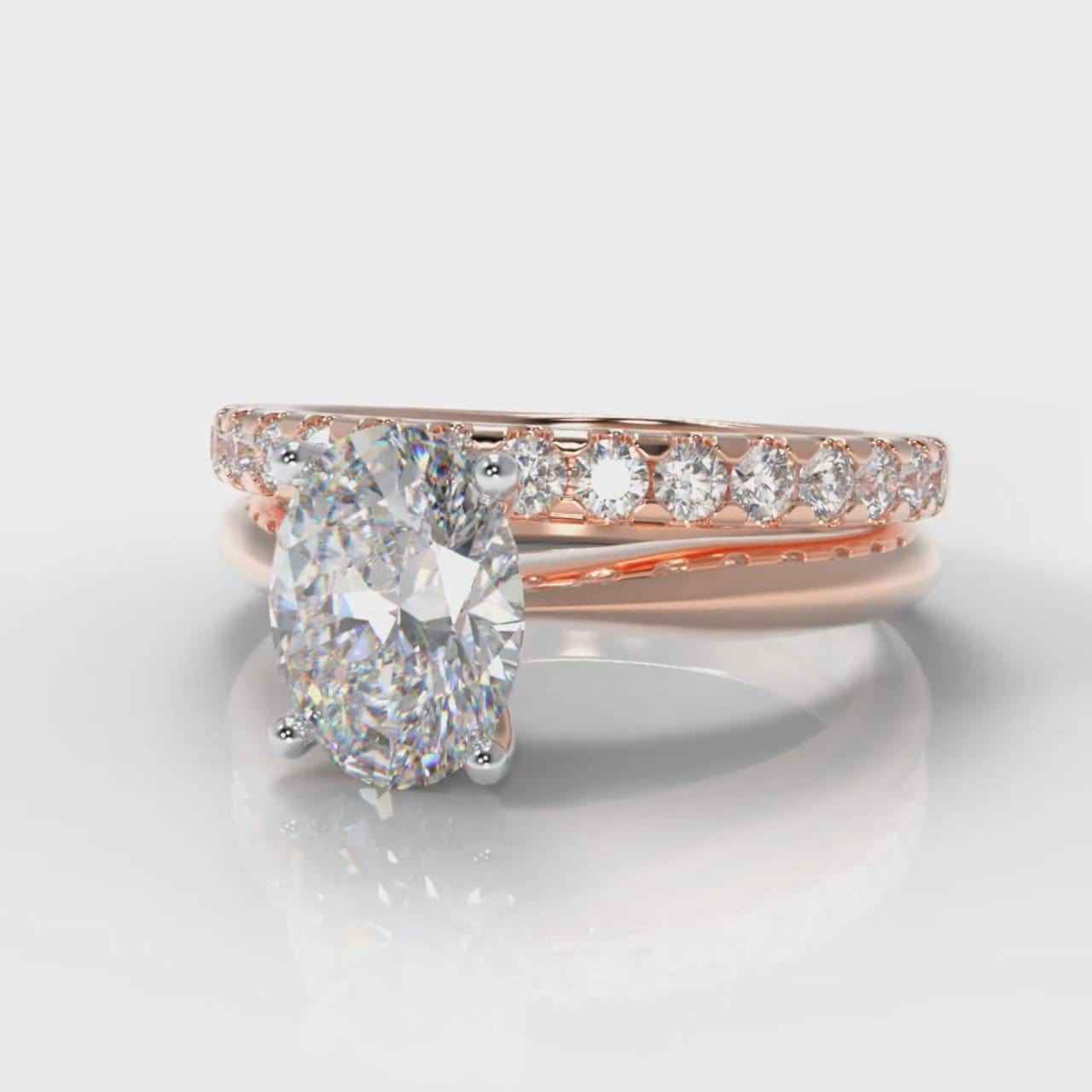 Carrée Solitaire Oval Diamond Bridal Set - Rose Gold