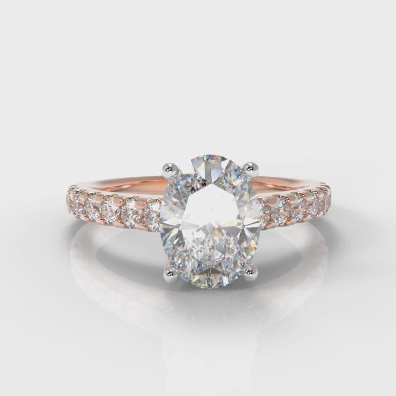 Carrée Micropavé Oval Diamond Engagement Ring - Rose Gold