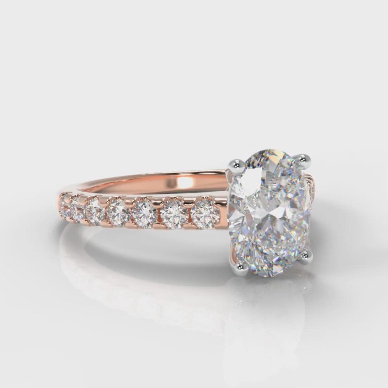Carrée Micropavé Oval Diamond Engagement Ring - Rose Gold