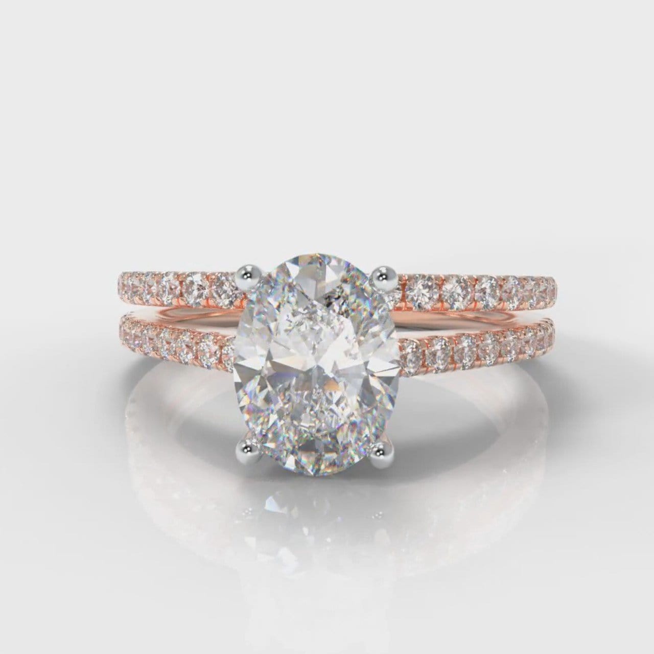 Petite Micropavé Oval Diamond Bridal Set - Rose Gold