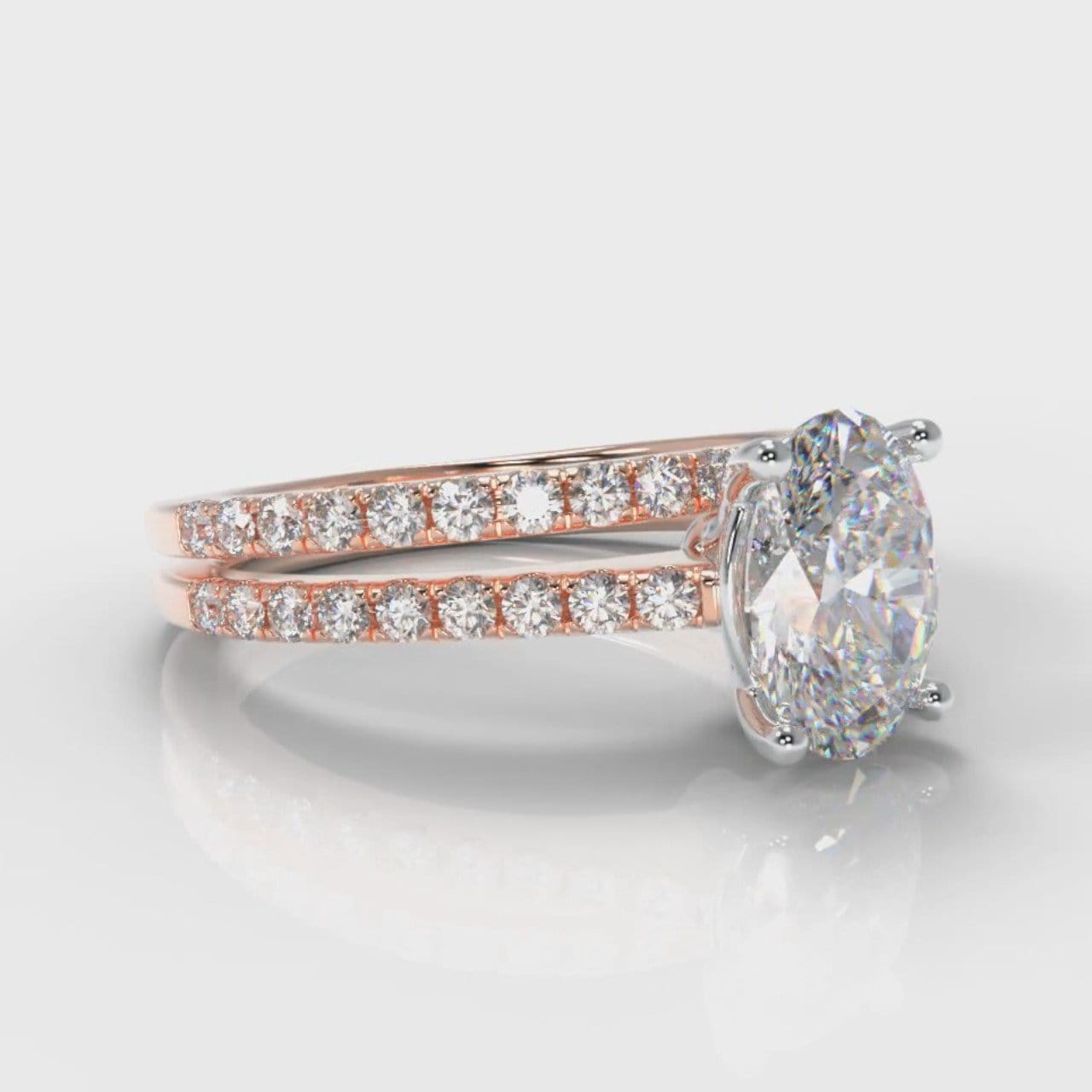 Petite Micropavé Oval Diamond Bridal Set - Rose Gold