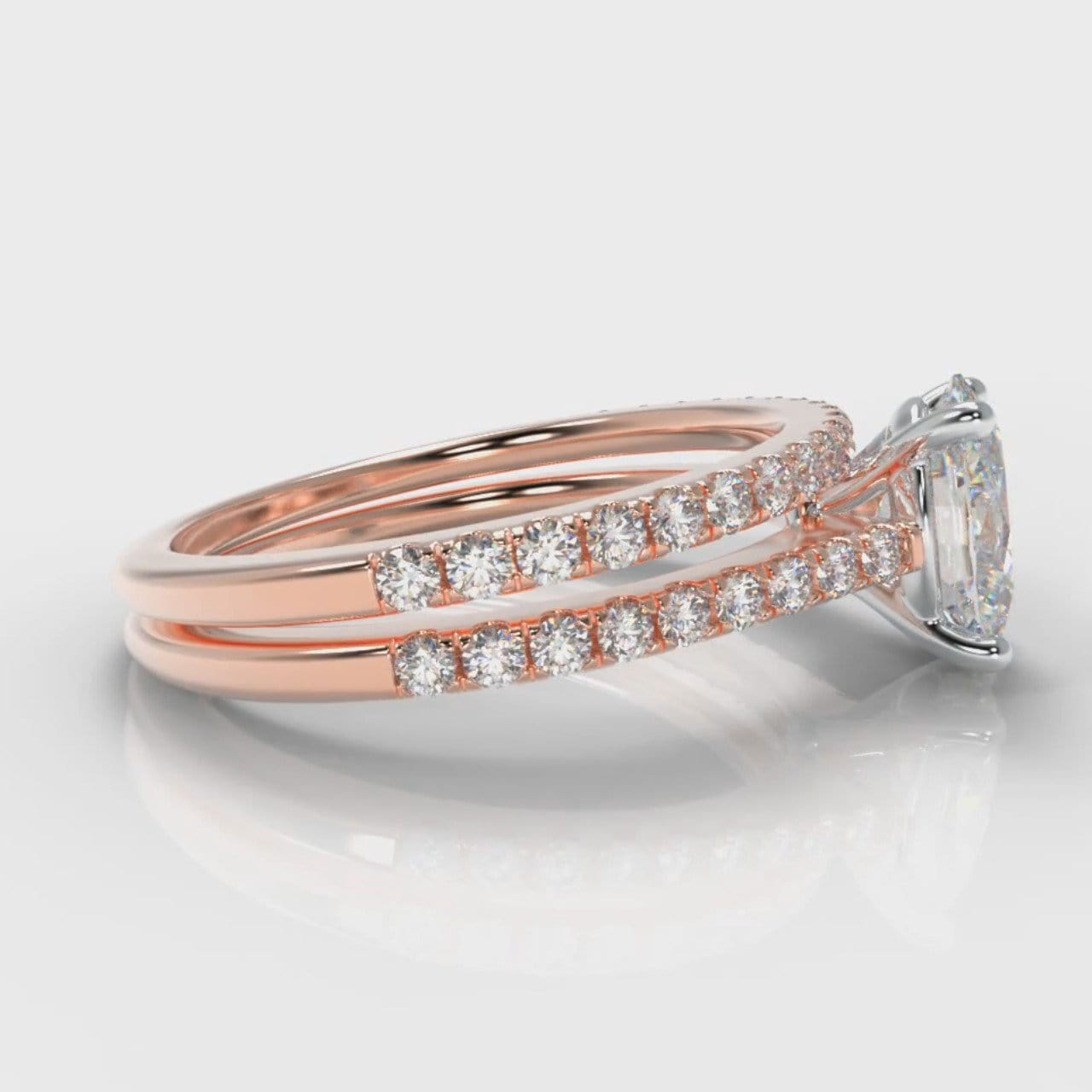 Petite Micropavé Oval Diamond Bridal Set - Rose Gold