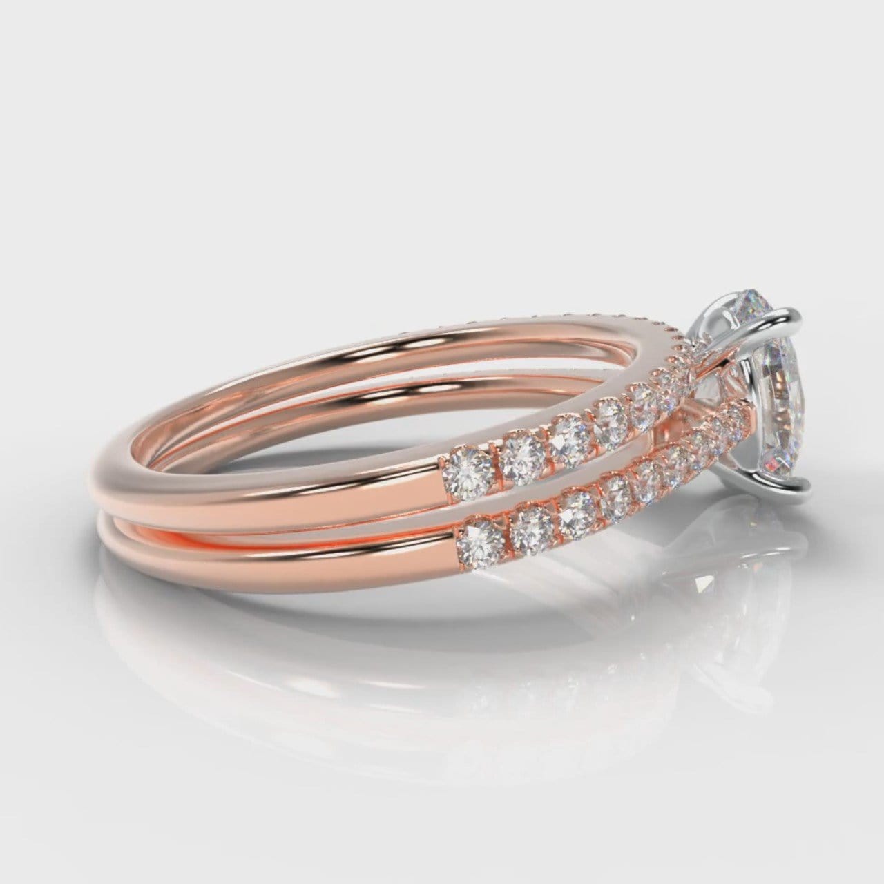 Petite Micropavé Oval Diamond Bridal Set - Rose Gold