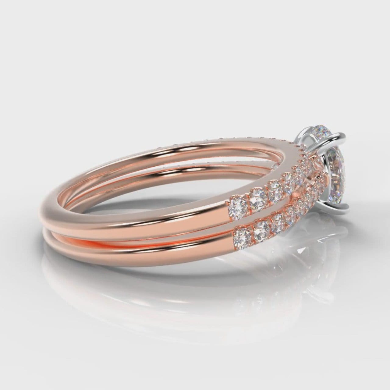 Petite Micropavé Oval Diamond Bridal Set - Rose Gold