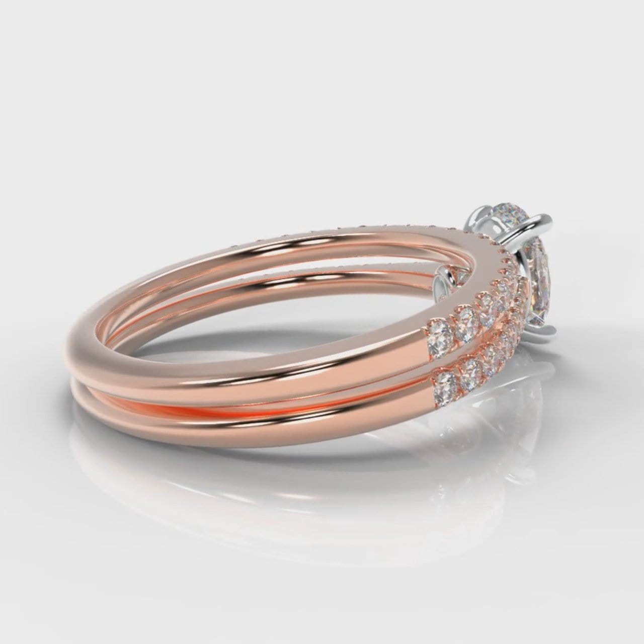 Petite Micropavé Oval Diamond Bridal Set - Rose Gold