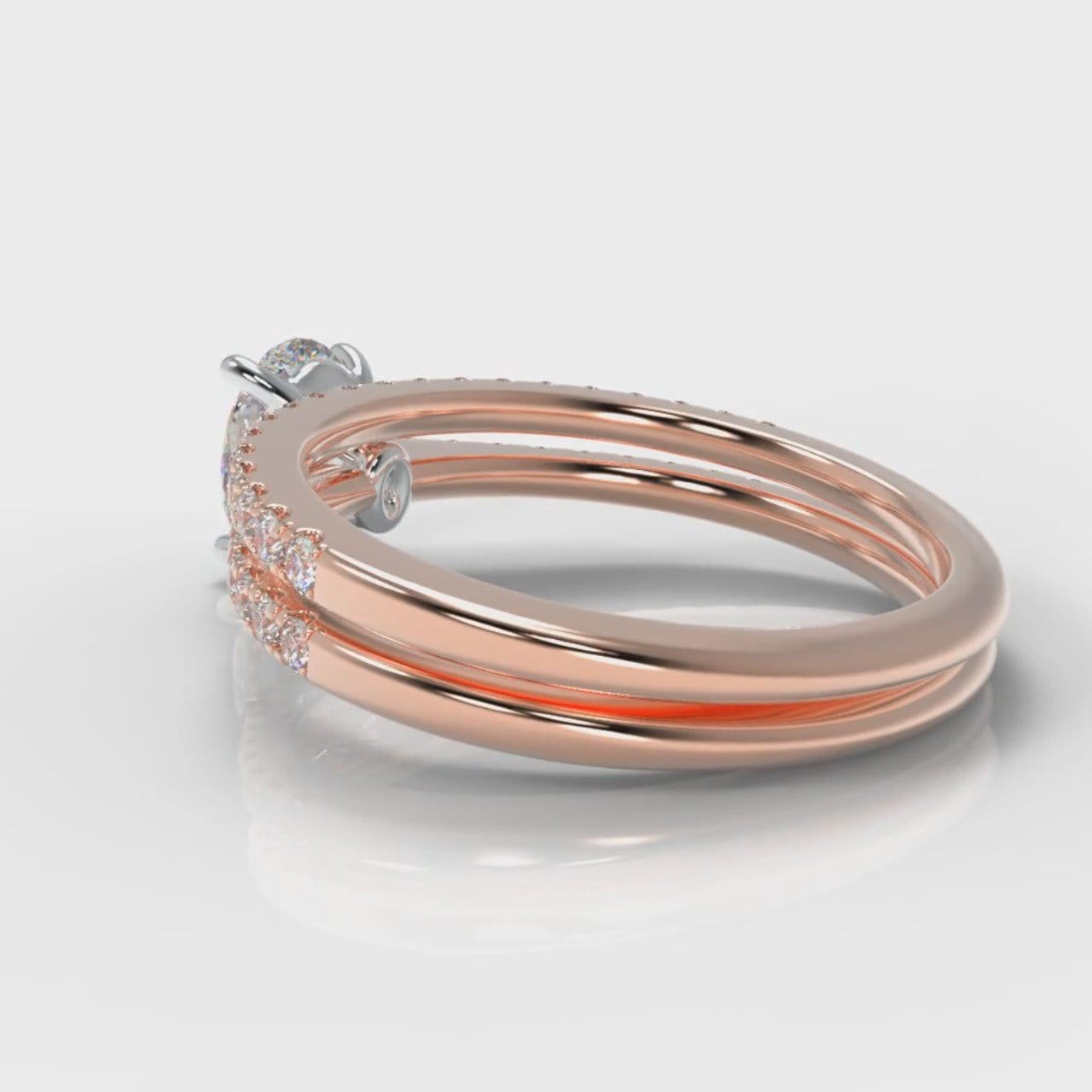 Petite Micropavé Oval Diamond Bridal Set - Rose Gold