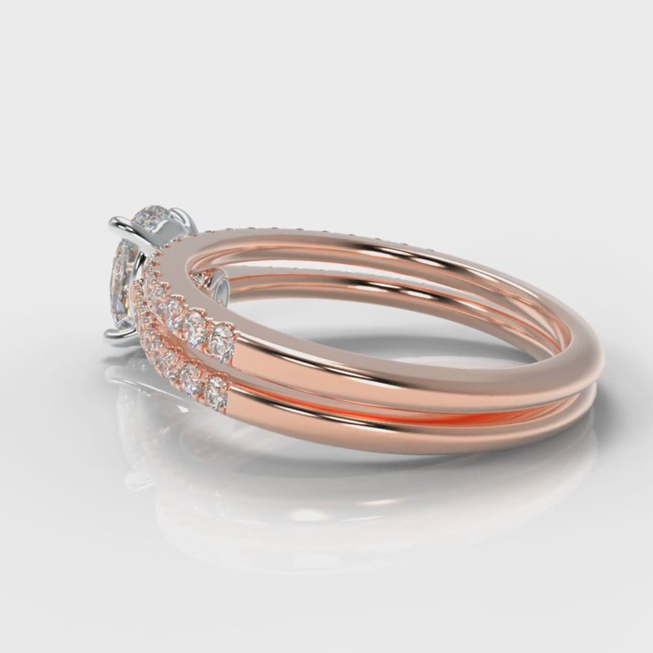 Petite Micropavé Oval Diamond Bridal Set - Rose Gold