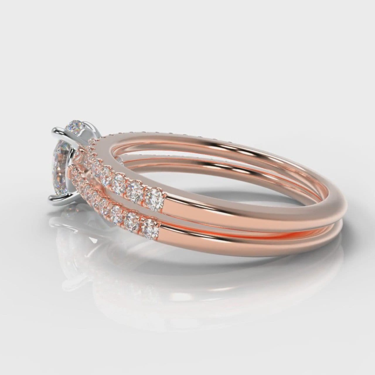Petite Micropavé Oval Diamond Bridal Set - Rose Gold