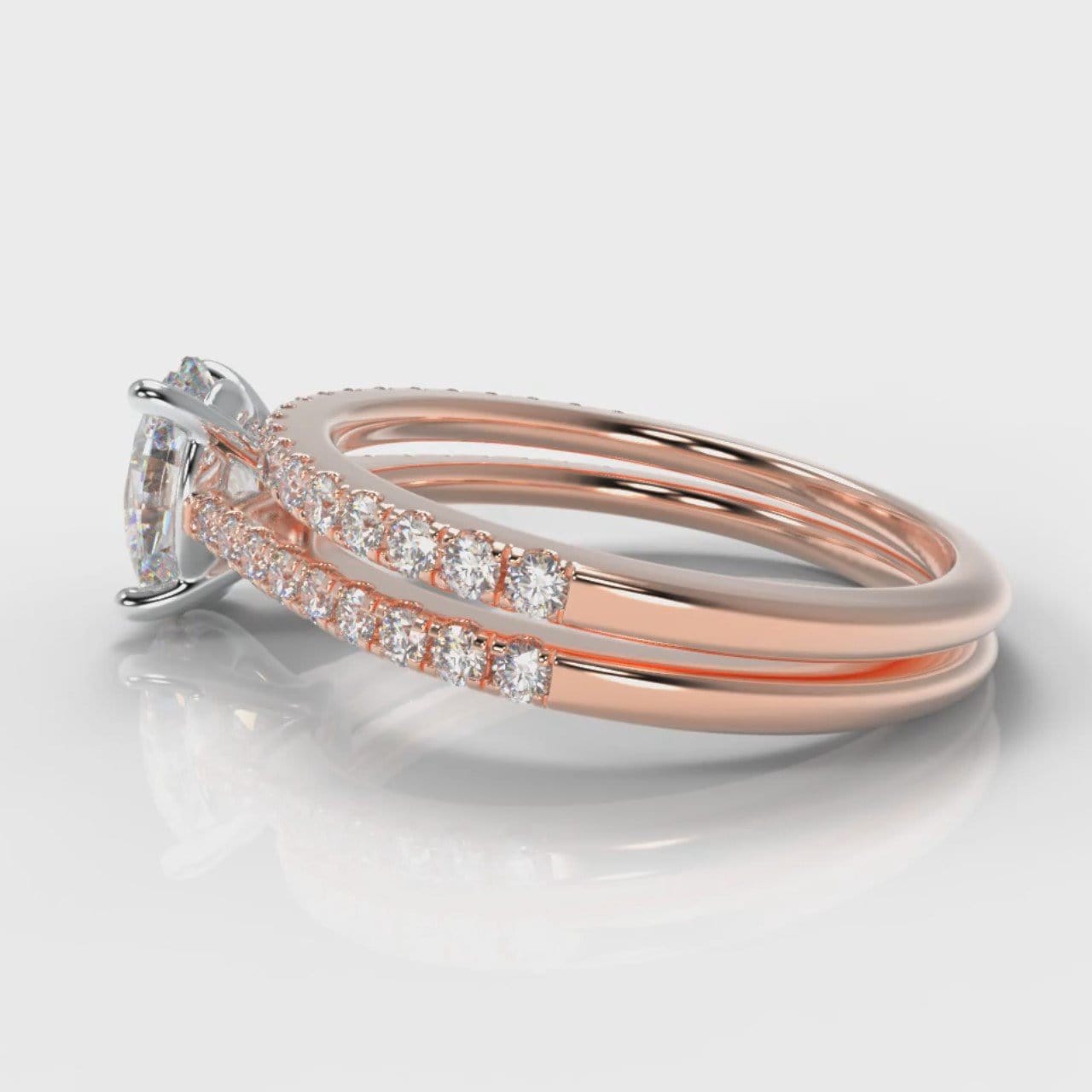 Petite Micropavé Oval Diamond Bridal Set - Rose Gold