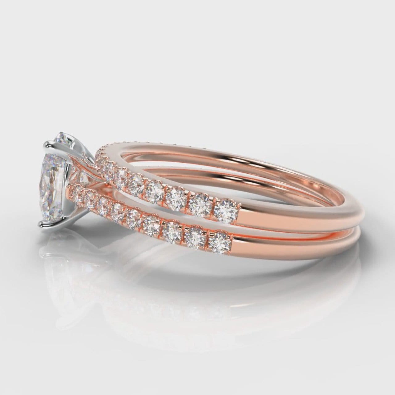 Petite Micropavé Oval Diamond Bridal Set - Rose Gold