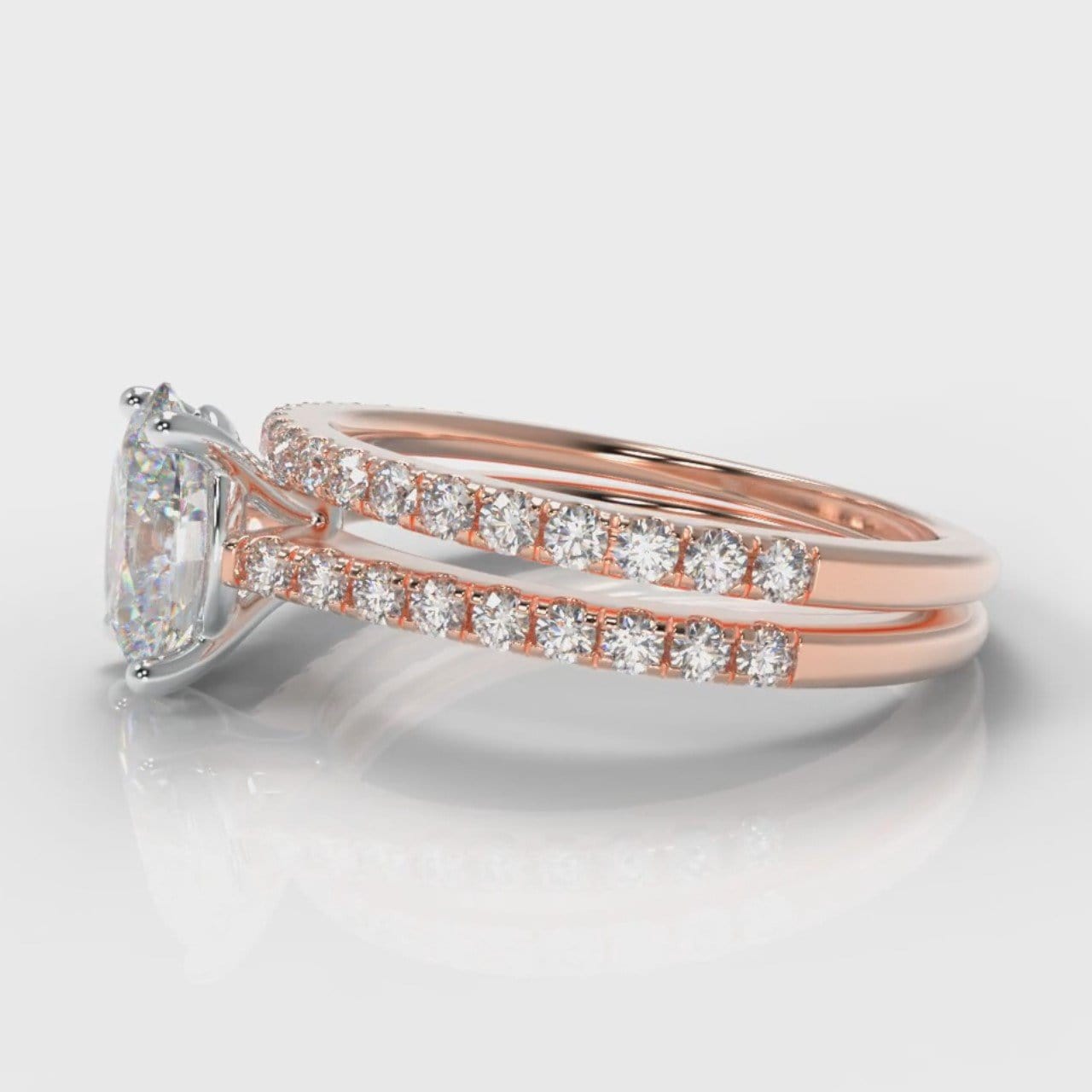 Petite Micropavé Oval Diamond Bridal Set - Rose Gold
