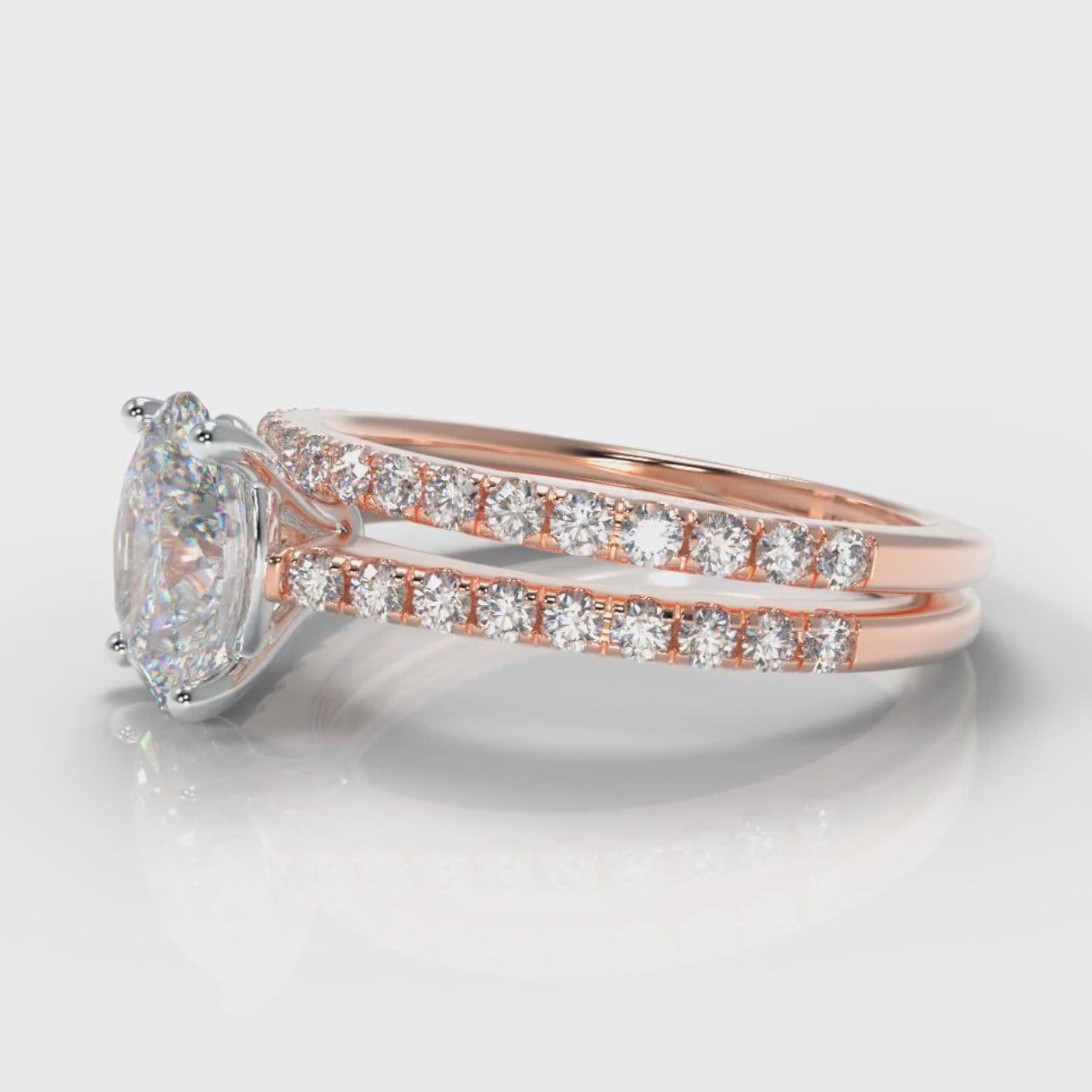 Petite Micropavé Oval Diamond Bridal Set - Rose Gold