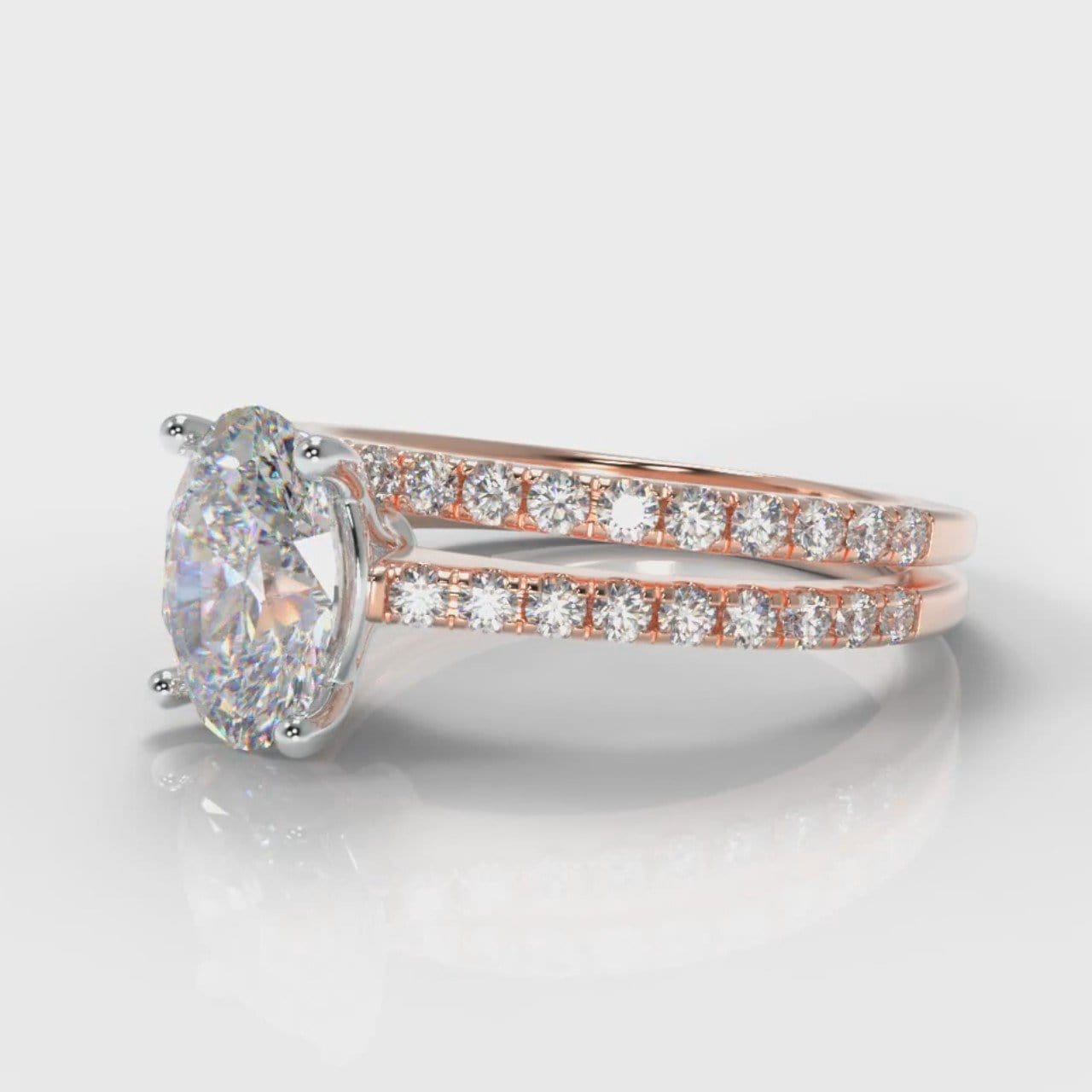 Petite Micropavé Oval Diamond Bridal Set - Rose Gold