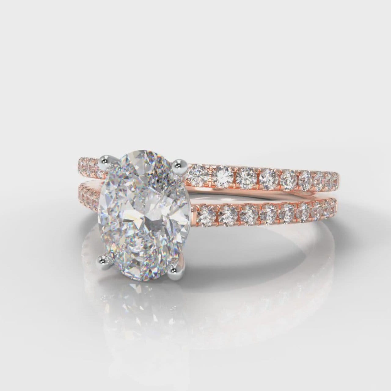 Petite Micropavé Oval Diamond Bridal Set - Rose Gold