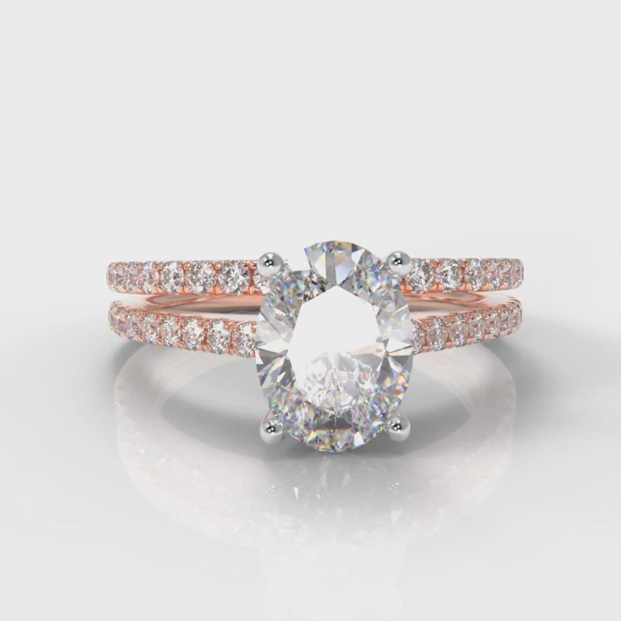 Petite Micropavé Oval Diamond Bridal Set - Rose Gold