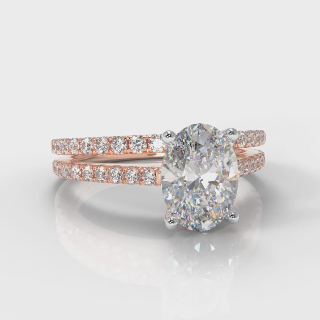 Petite Micropavé Oval Diamond Bridal Set - Rose Gold