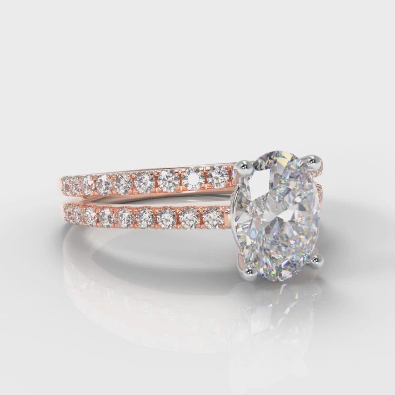 Petite Micropavé Oval Diamond Bridal Set - Rose Gold
