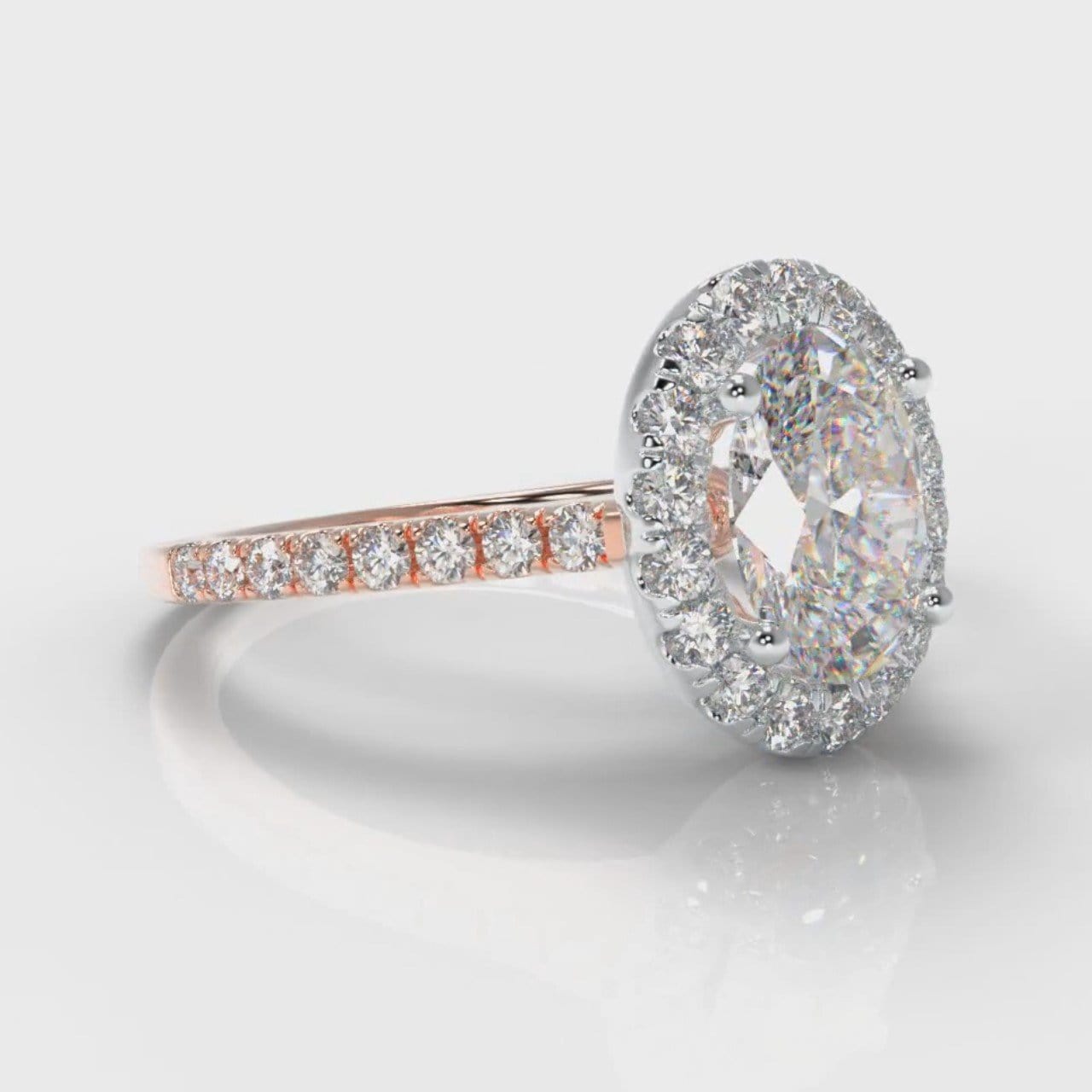 Petite Micropavé Oval Diamond Halo Engagement Ring - Two Tone Rose Gold