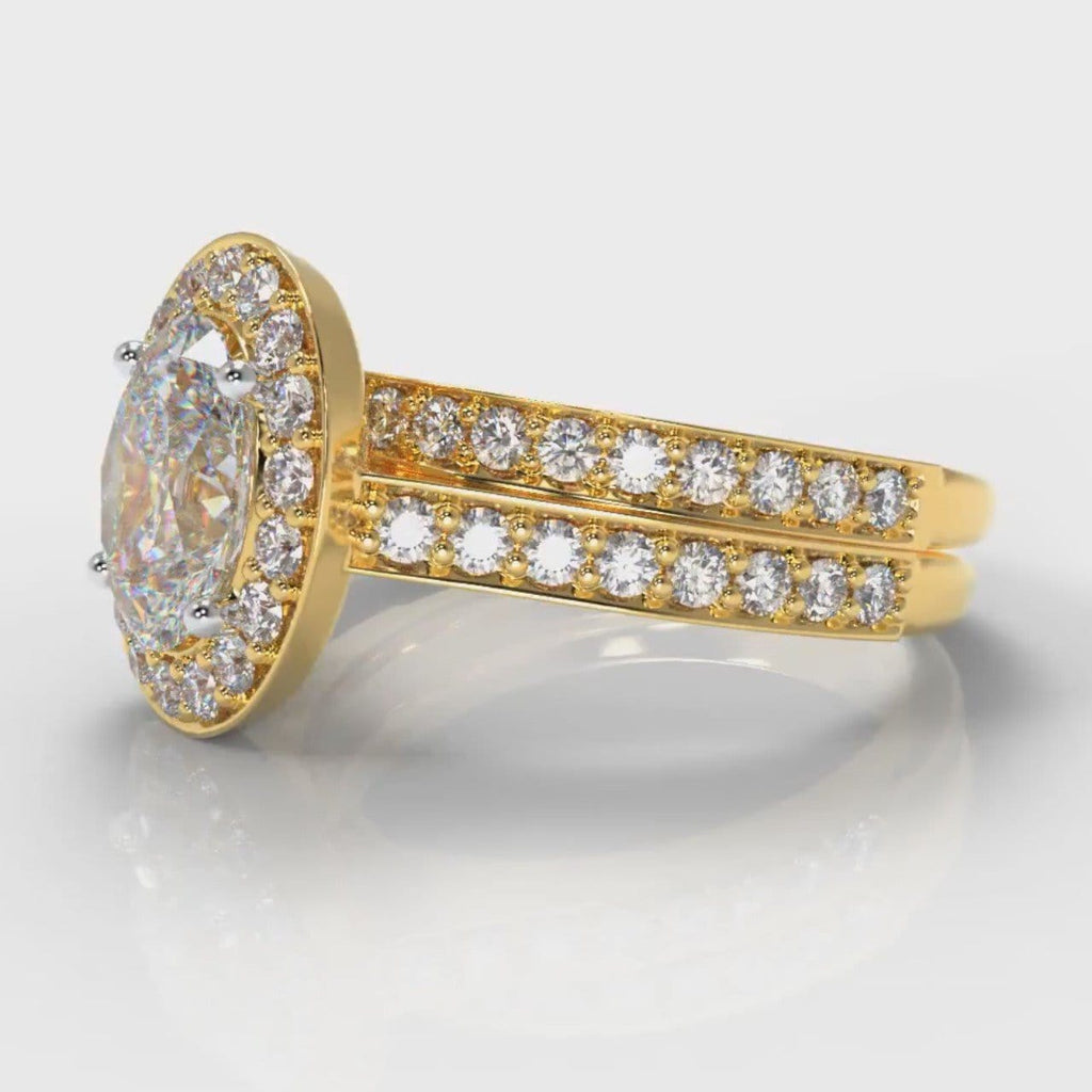Pavé Oval Diamond Halo Bridal Set - Yellow Gold