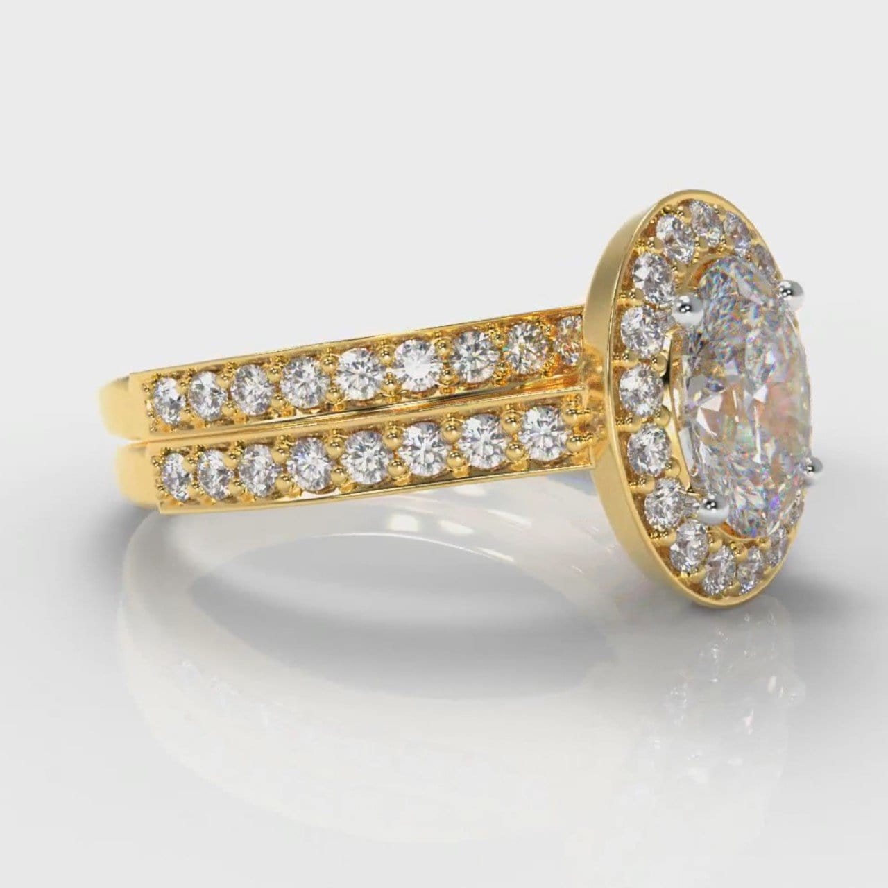 Pavé Oval Diamond Halo Bridal Set - Yellow Gold