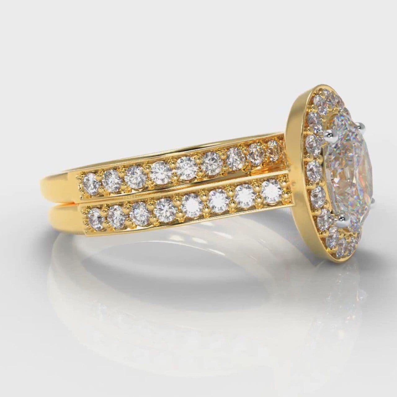 Pavé Oval Diamond Halo Bridal Set - Yellow Gold