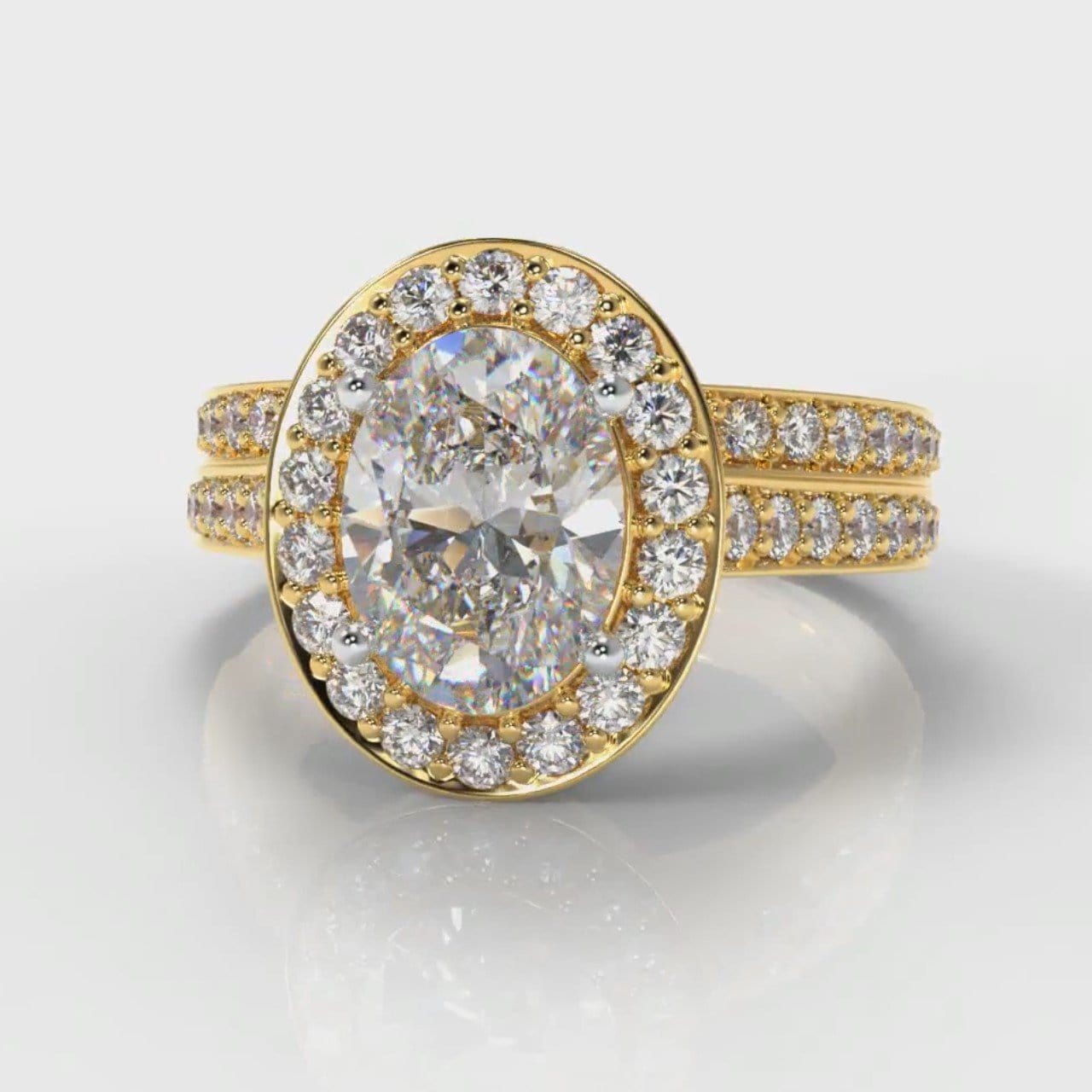 Pavé Oval Diamond Halo Bridal Set - Yellow Gold