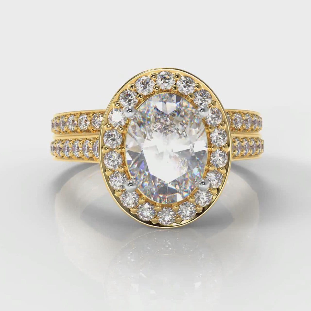 Pavé Oval Diamond Halo Bridal Set - Yellow Gold