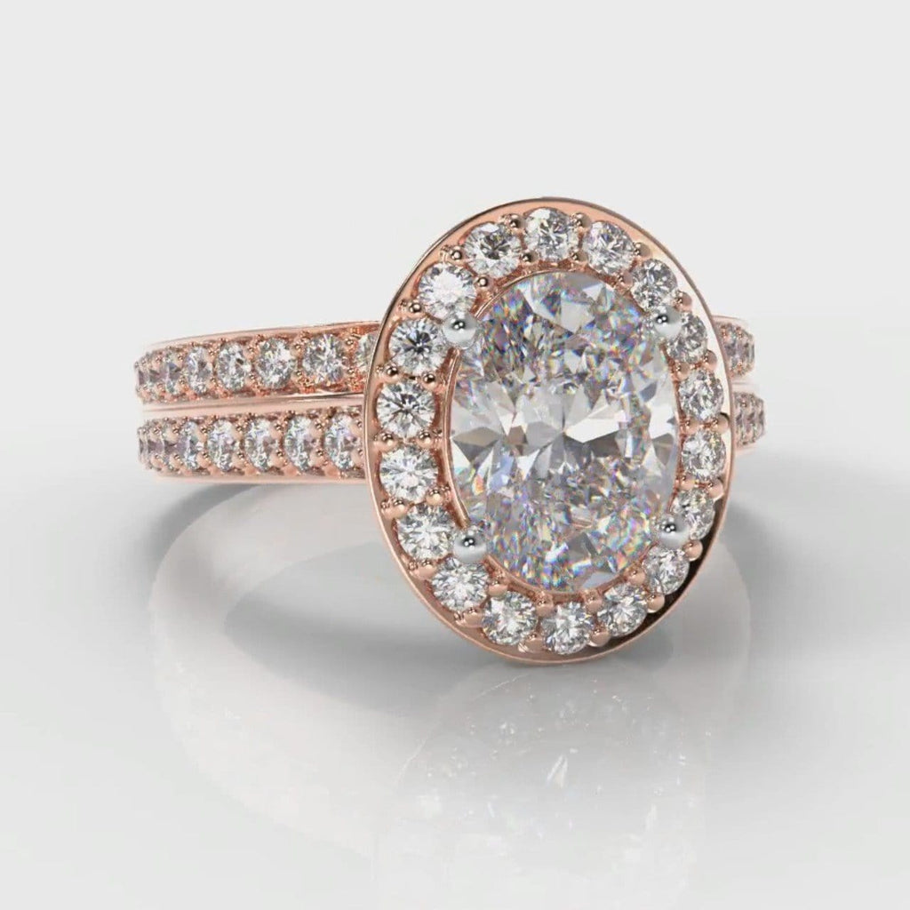 Pavé Oval Diamond Halo Bridal Set - Rose Gold