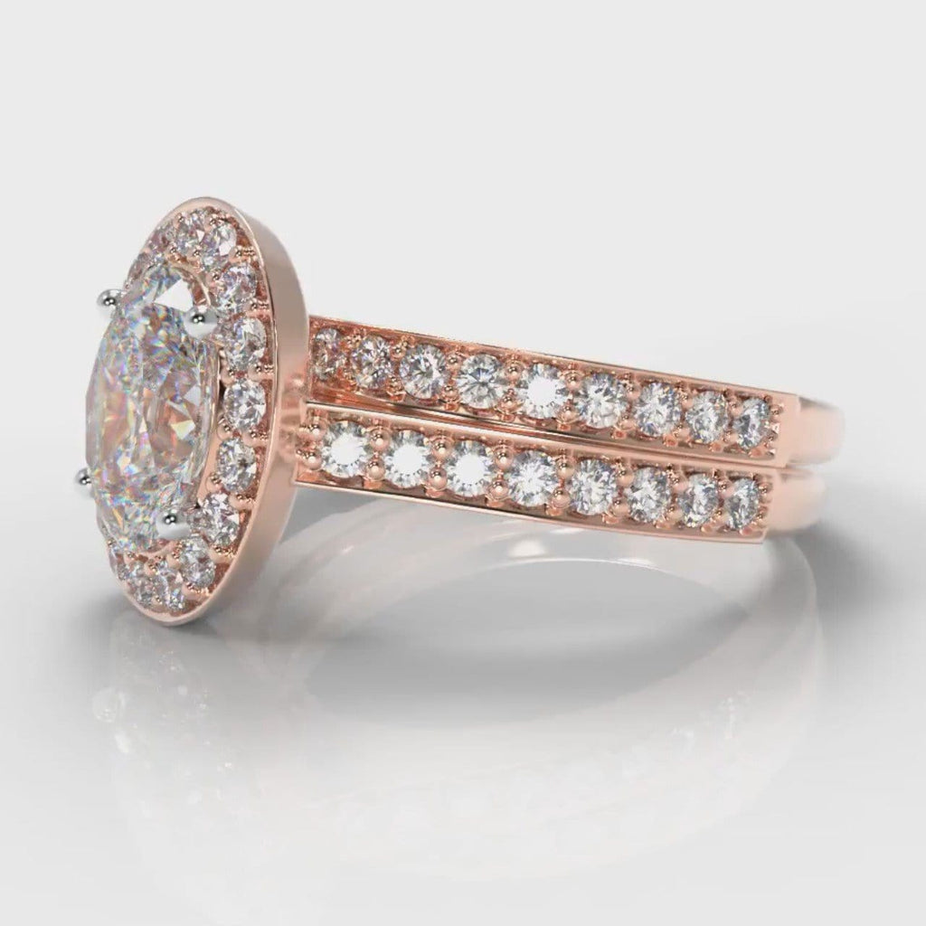 Pavé Oval Diamond Halo Bridal Set - Rose Gold