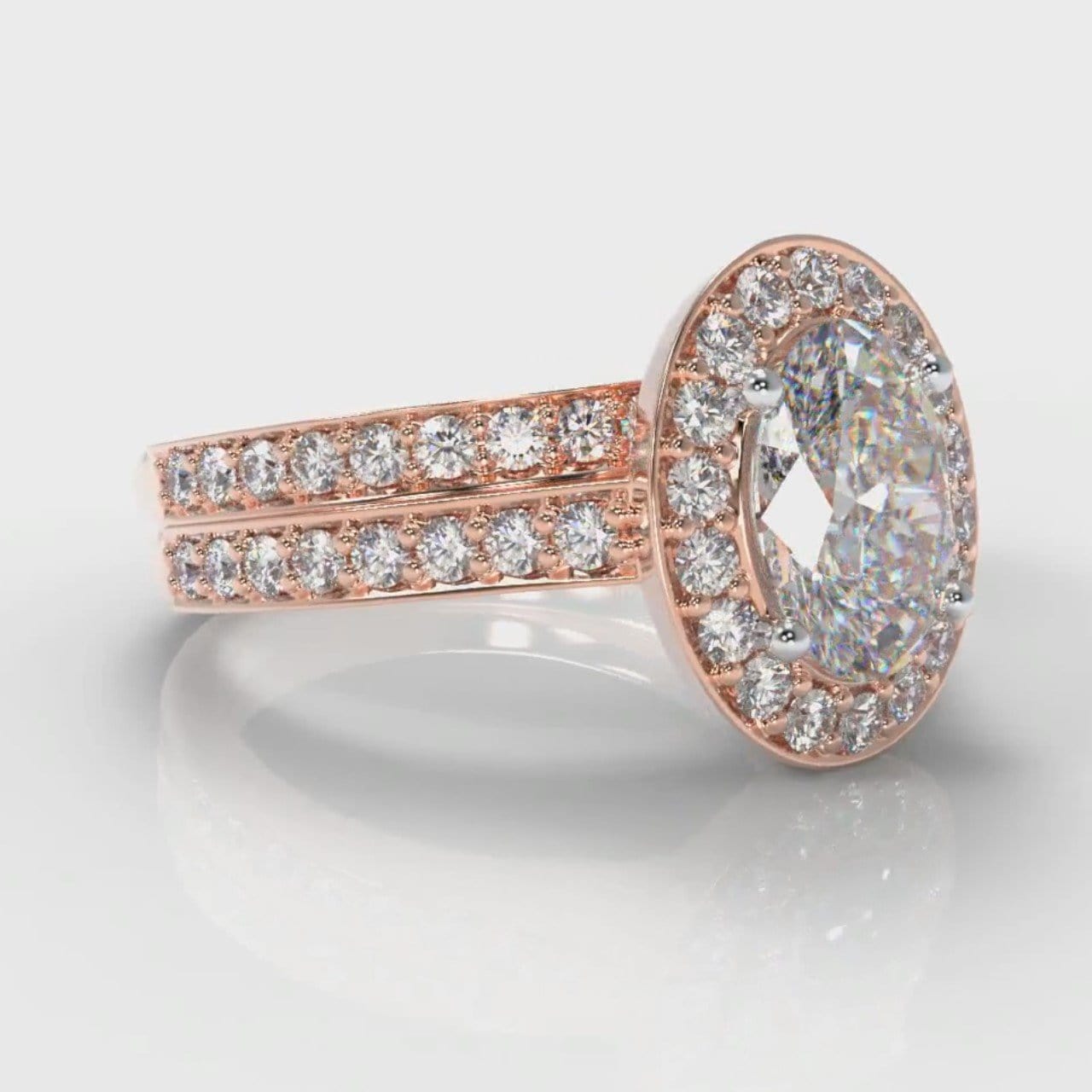 Pavé Oval Diamond Halo Bridal Set - Rose Gold