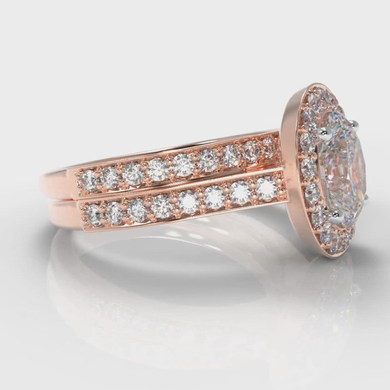 Pavé Oval Diamond Halo Bridal Set - Rose Gold