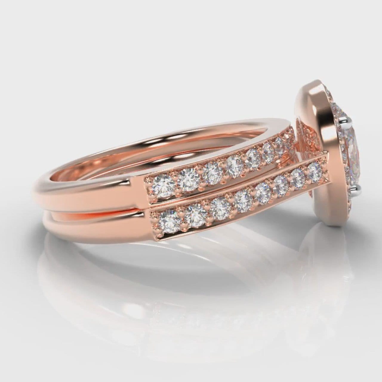 Pavé Oval Diamond Halo Bridal Set - Rose Gold