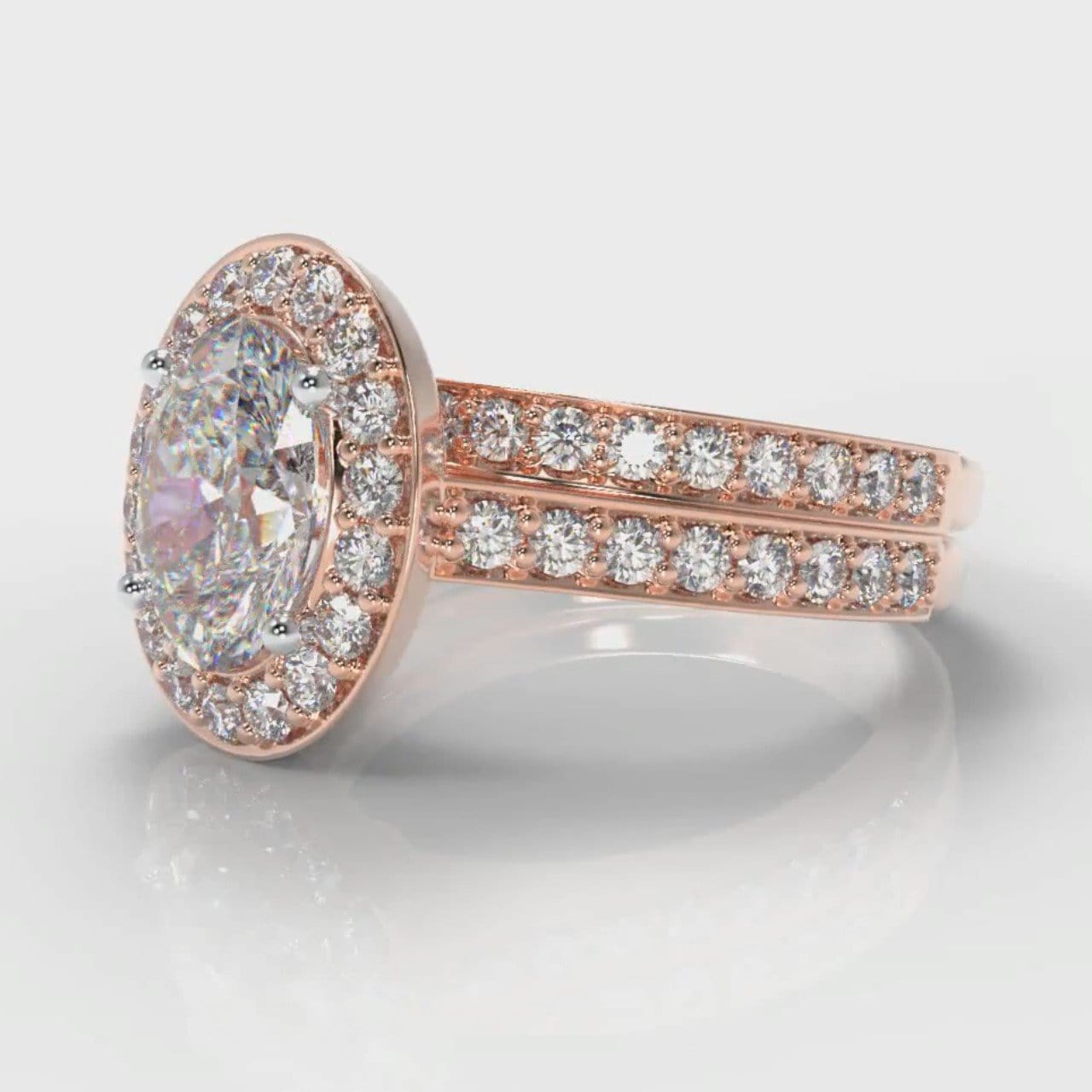 Pavé Oval Diamond Halo Bridal Set - Rose Gold