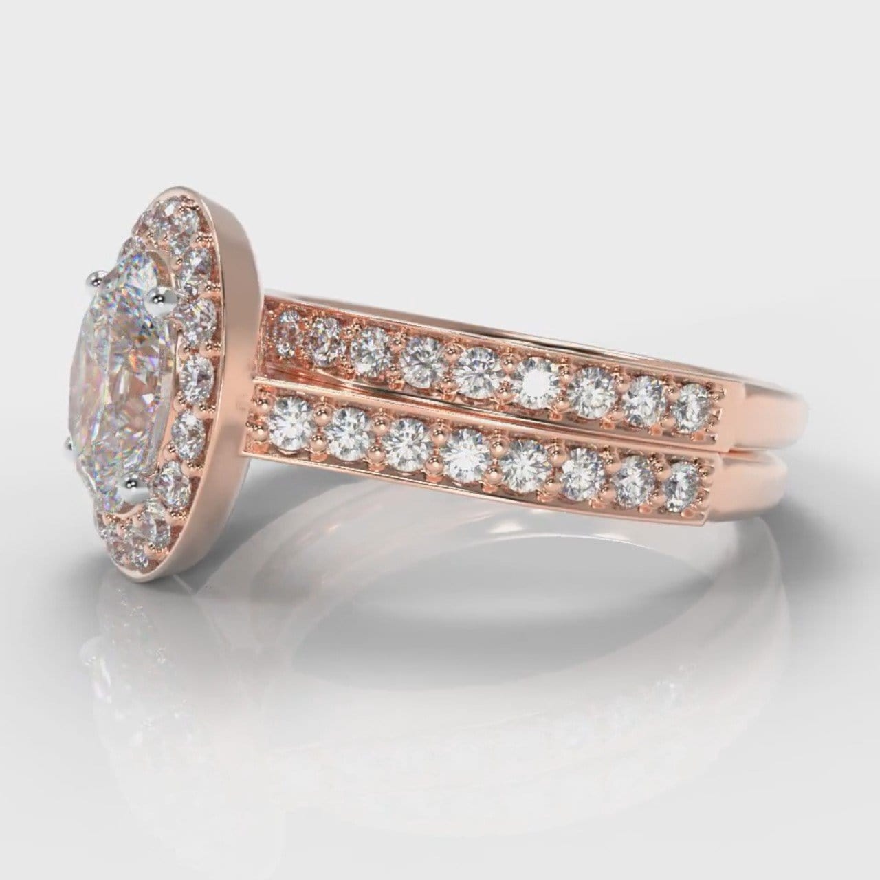 Pavé Oval Diamond Halo Bridal Set - Rose Gold